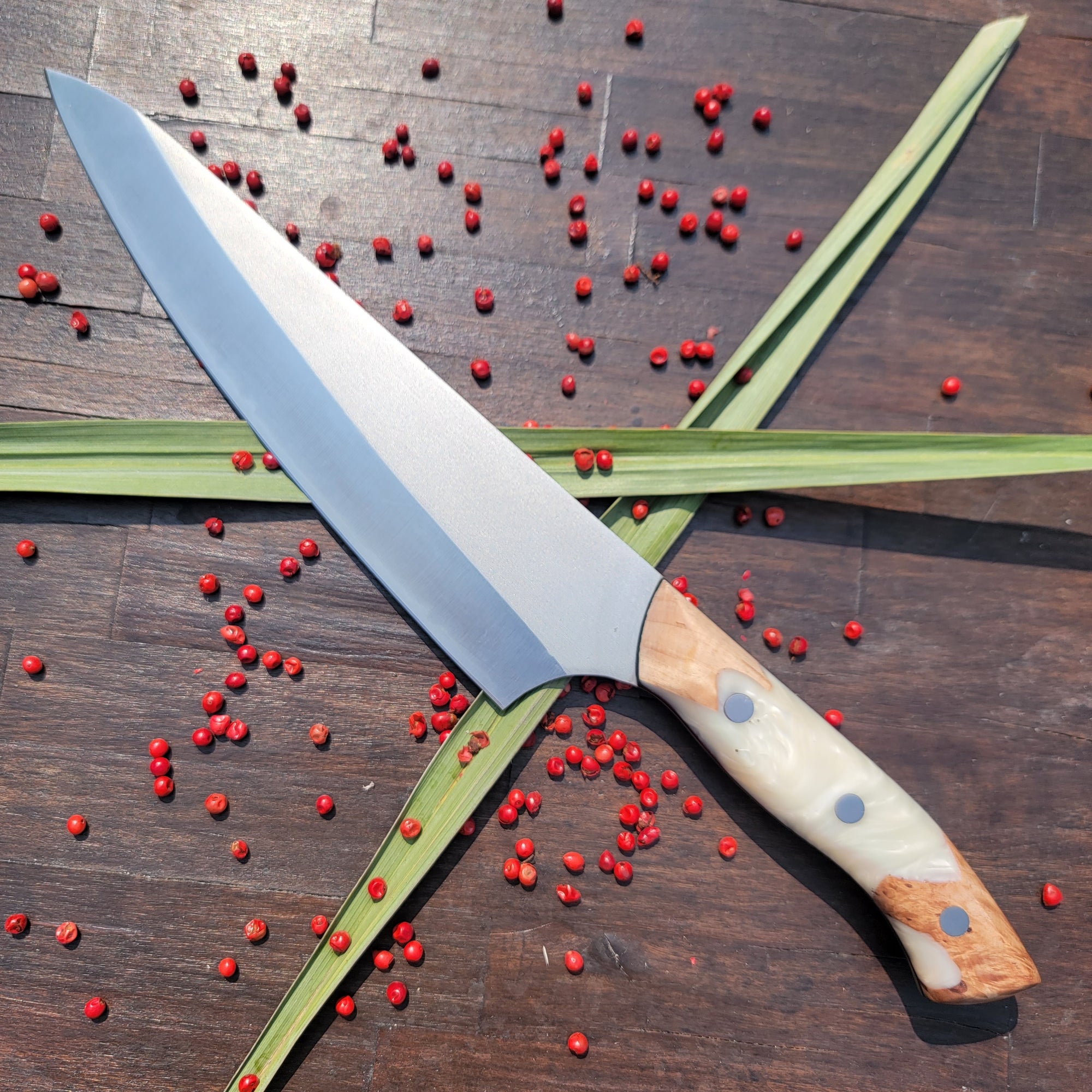 Big Red with "Misty White" handle