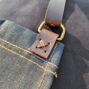 Denim Apron (dark brown leather pocket)