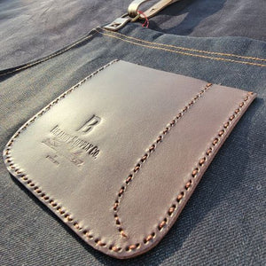 Denim Apron (dark brown leather pocket)