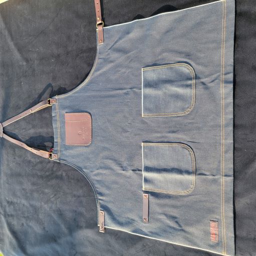 Denim Apron (dark brown leather pocket)