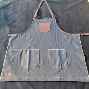 Denim Apron (dark brown leather pocket)
