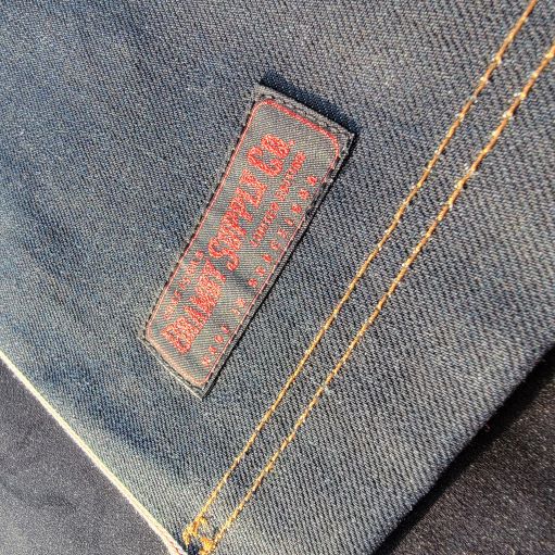 Denim Apron (light brown leather pocket)