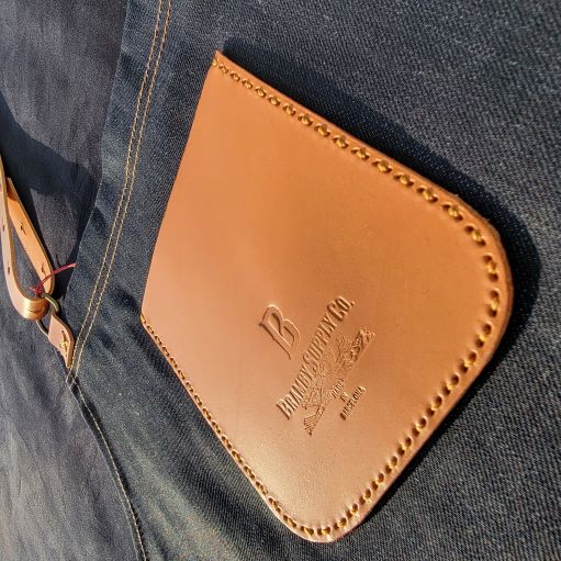 Denim Apron (light brown leather pocket)