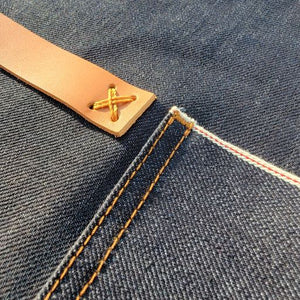 Denim Apron (light brown leather pocket)