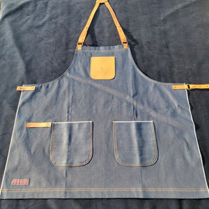 Denim Apron (light brown leather pocket)