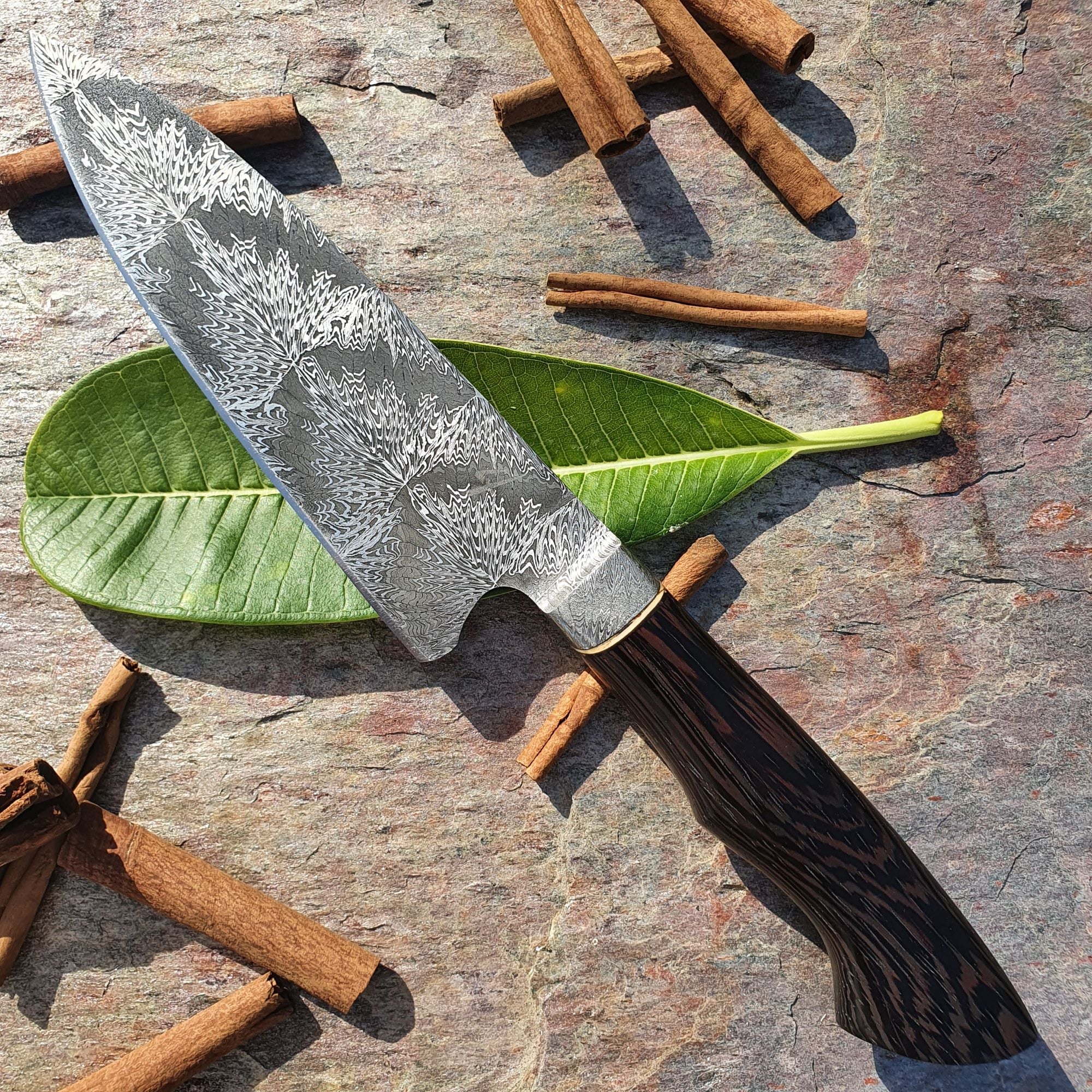 Mosaic Damascus Chef's Knife with Integral Bolster