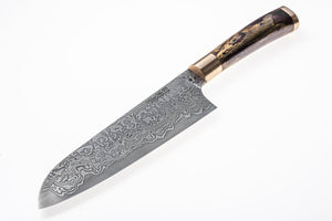 Custom Santoku with San Mai Damascus Steel Blade