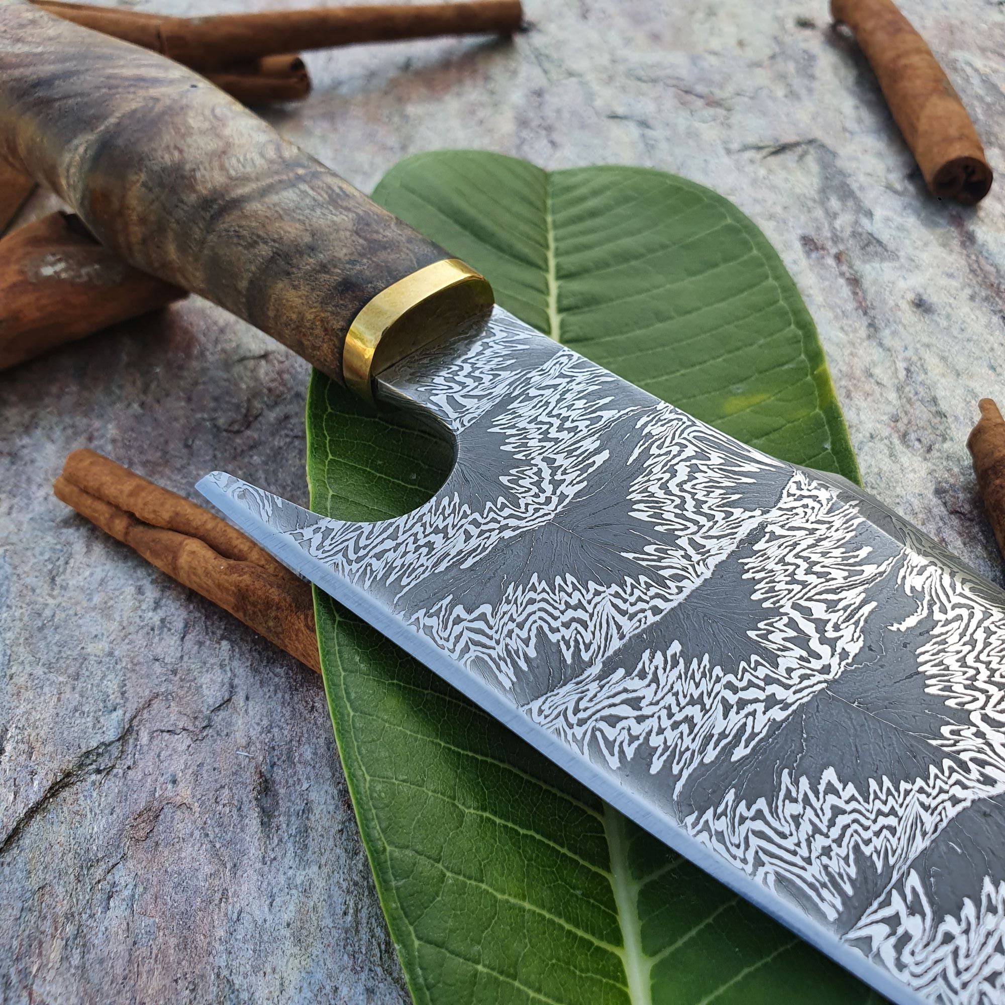 Mosaic Damascus Chef's Knife with Maple Burl Handle