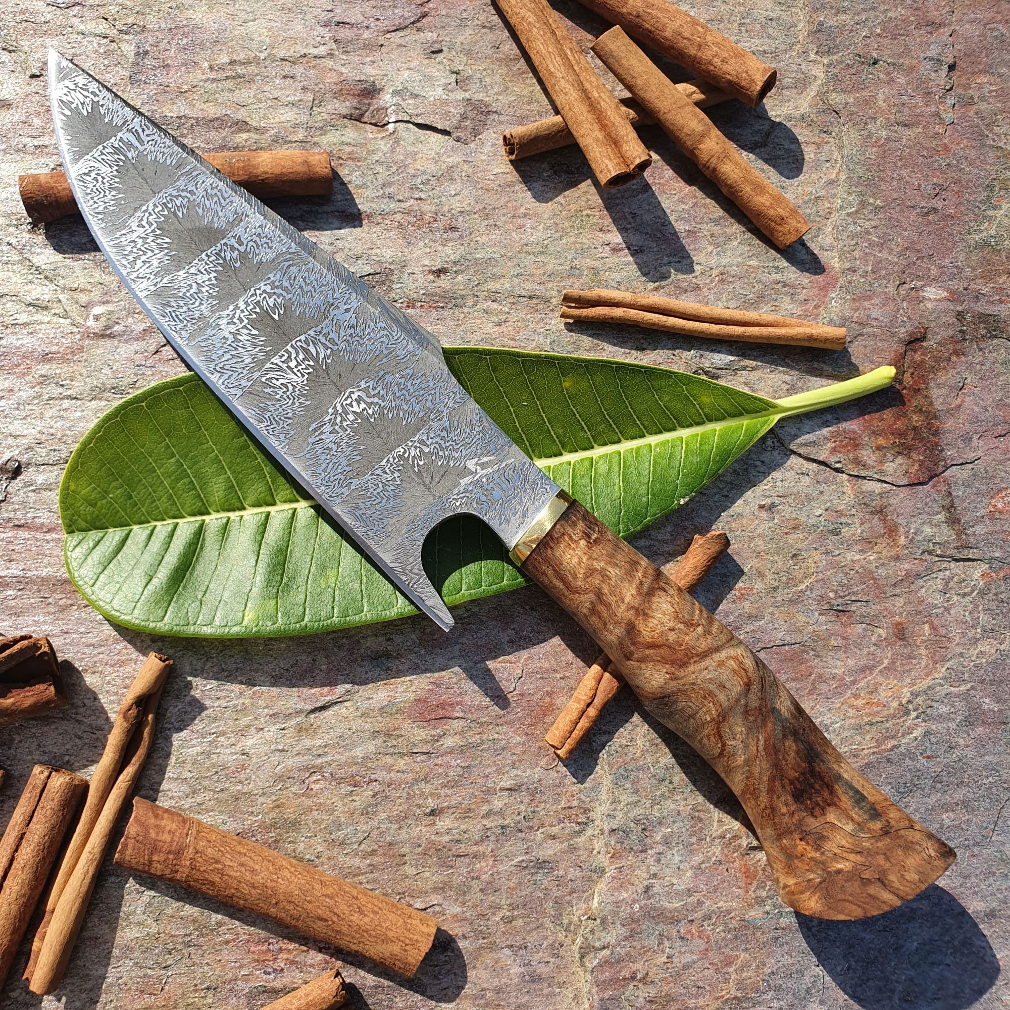 Mosaic Damascus Chef's Knife with Maple Burl Handle
