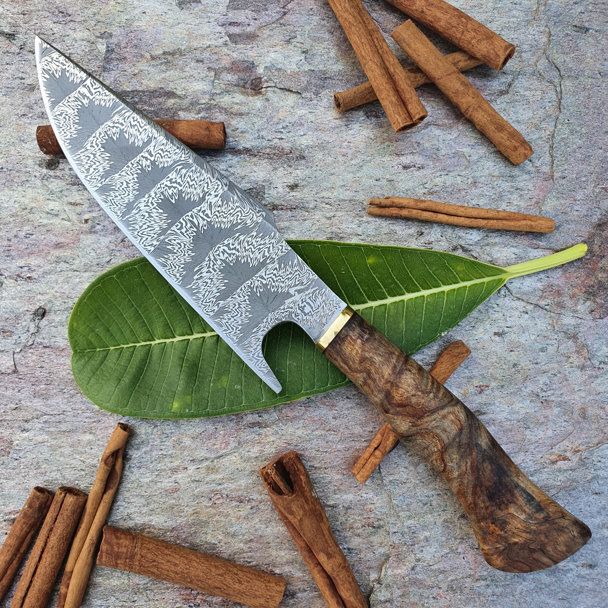Mosaic Damascus Chef's Knife with Maple Burl Handle