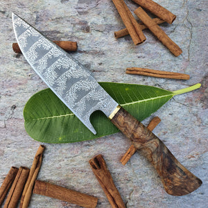 Mosaic Damascus Chef's Knife with Maple Burl Handle