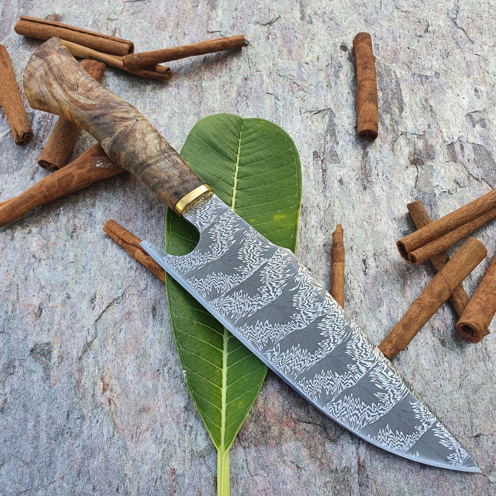Mosaic Damascus Chef's Knife with Maple Burl Handle