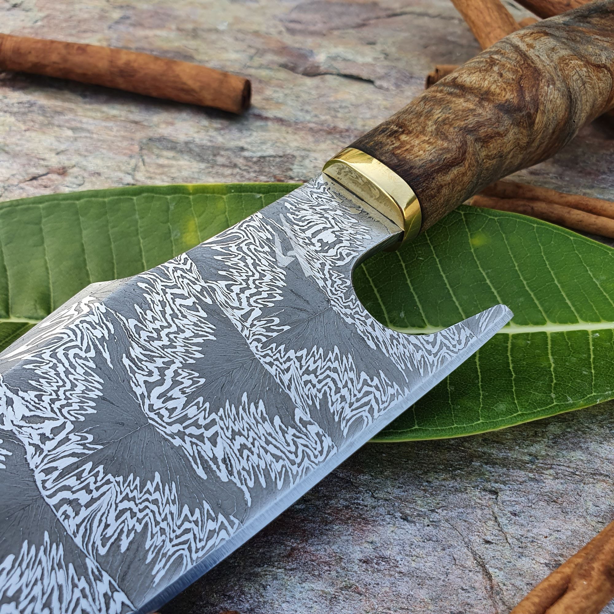 Mosaic Damascus Chef's Knife with Maple Burl Handle