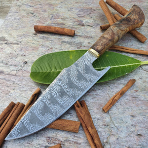 Mosaic Damascus Chef's Knife with Maple Burl Handle