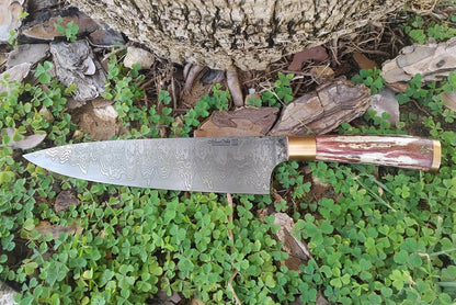 Custom Chef's Knife with San Mai Damascus Steel Blade